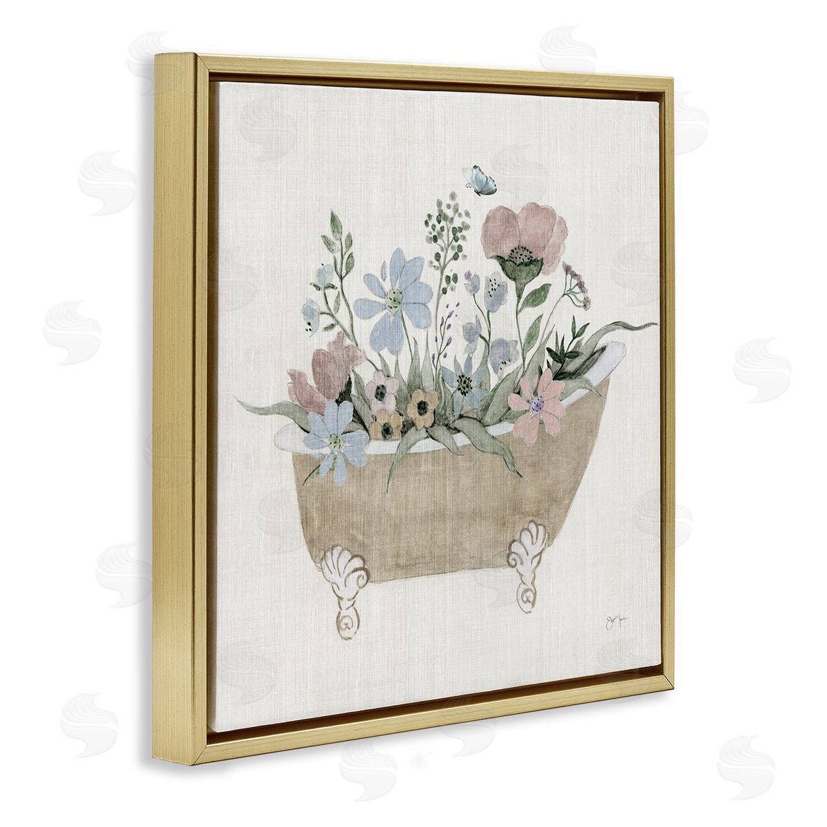 Rustic Botanicals in Tub Gold Floating Frame Canvas Wall Art, Home Decor by Janet Tava