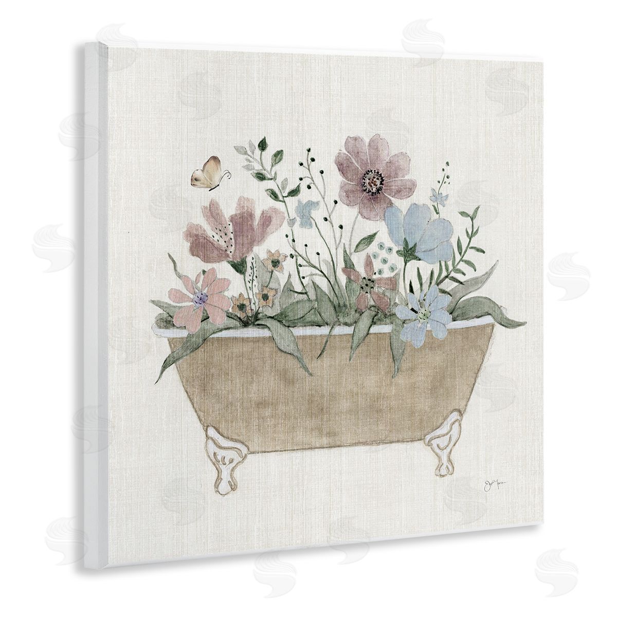 Cottage Florals in Bathtub Wood Plaque Wall Art, Home Decor by Janet Tava