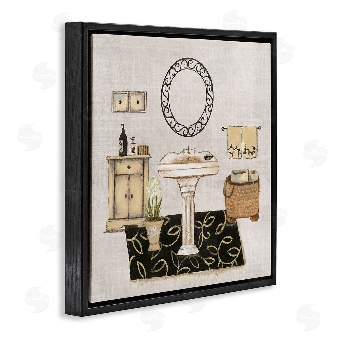Vintage Luxurious Bathroom Black Floating Frame Canvas Wall Art, Home Decor by Janet Tava