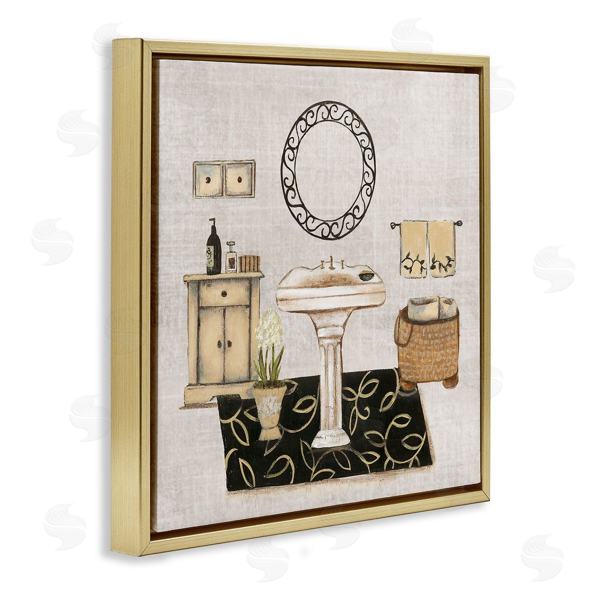 Vintage Luxurious Bathroom Gold Floating Frame Canvas Wall Art, Home Decor by Janet Tava