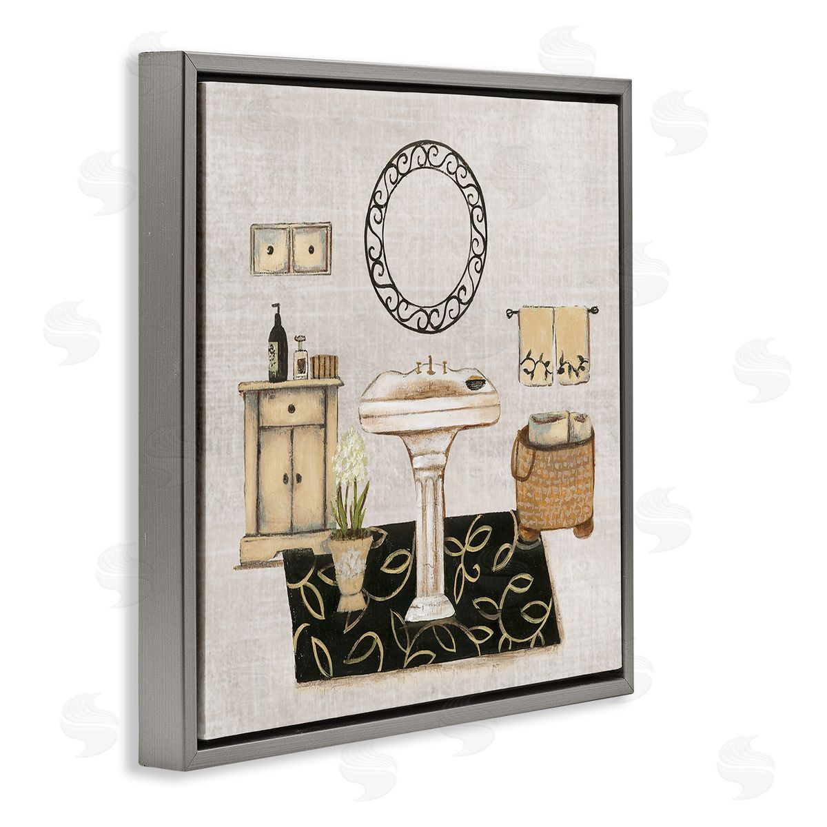 Vintage Luxurious Bathroom Grey Floating Frame Canvas Wall Art, Home Decor by Janet Tava