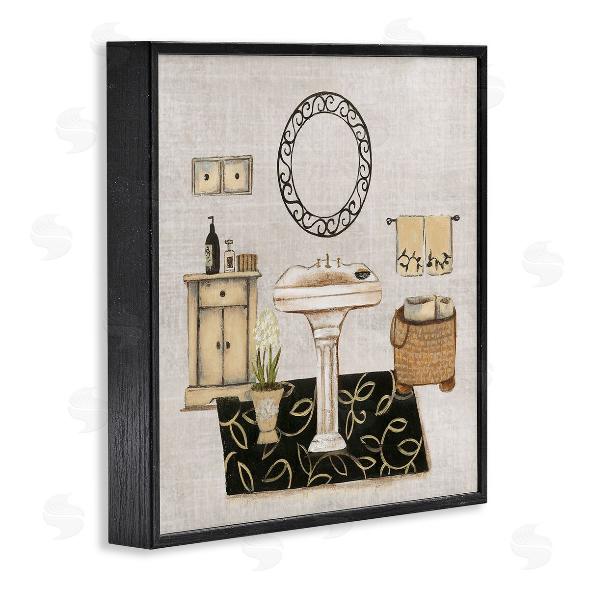 Vintage Luxurious Bathroom Black Frame Print Wall Art, Home Decor by Janet Tava