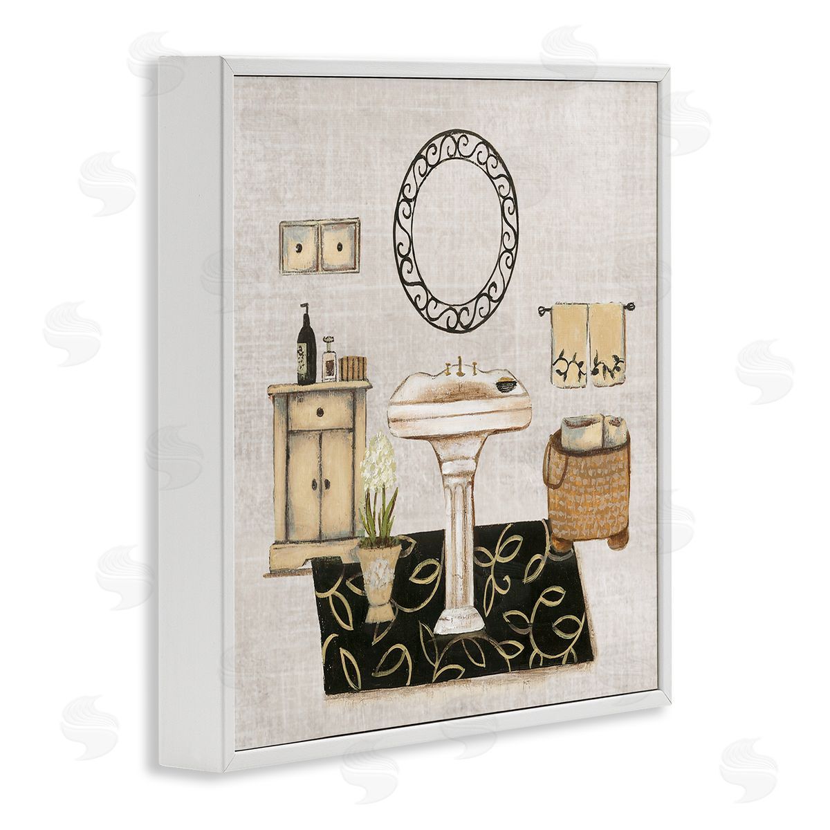 Vintage Luxurious Bathroom White Frame Print Wall Art, Home Decor by Janet Tava