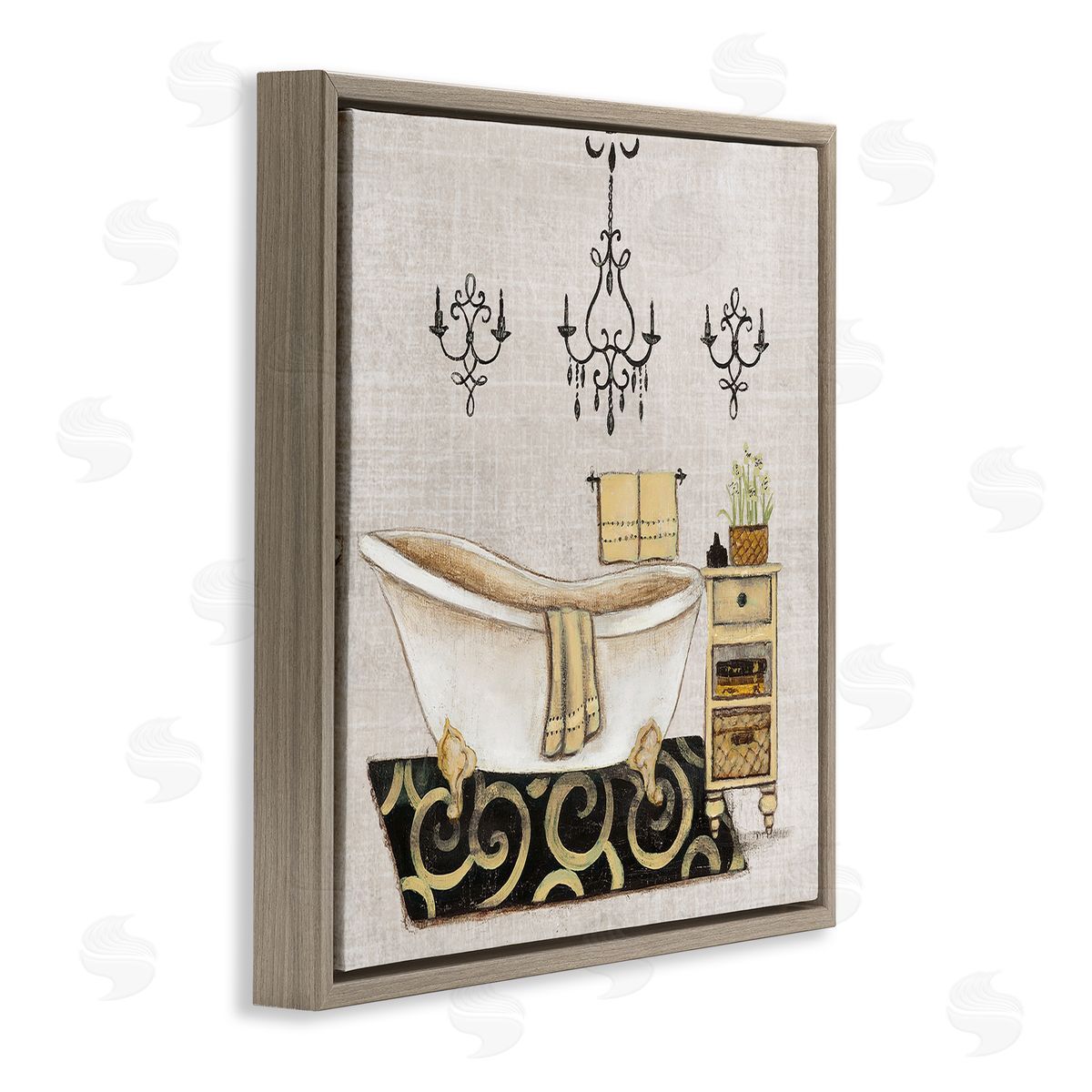 Vintage Luxurious Bathroom Tub Brown Floating Frame Canvas Wall Art, Home Decor by Janet Tava