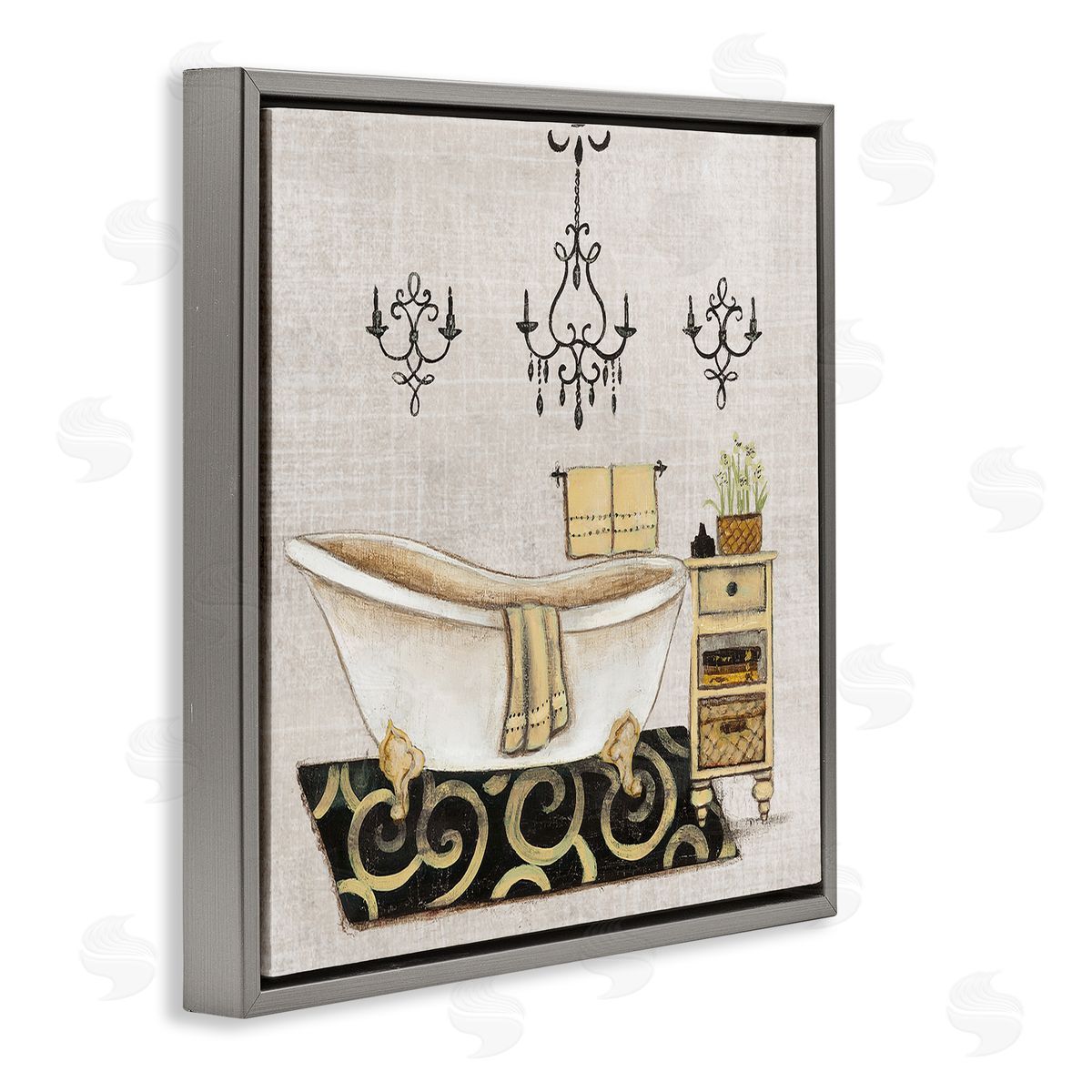 Vintage Luxurious Bathroom Tub Grey Floating Frame Canvas Wall Art, Home Decor by Janet Tava