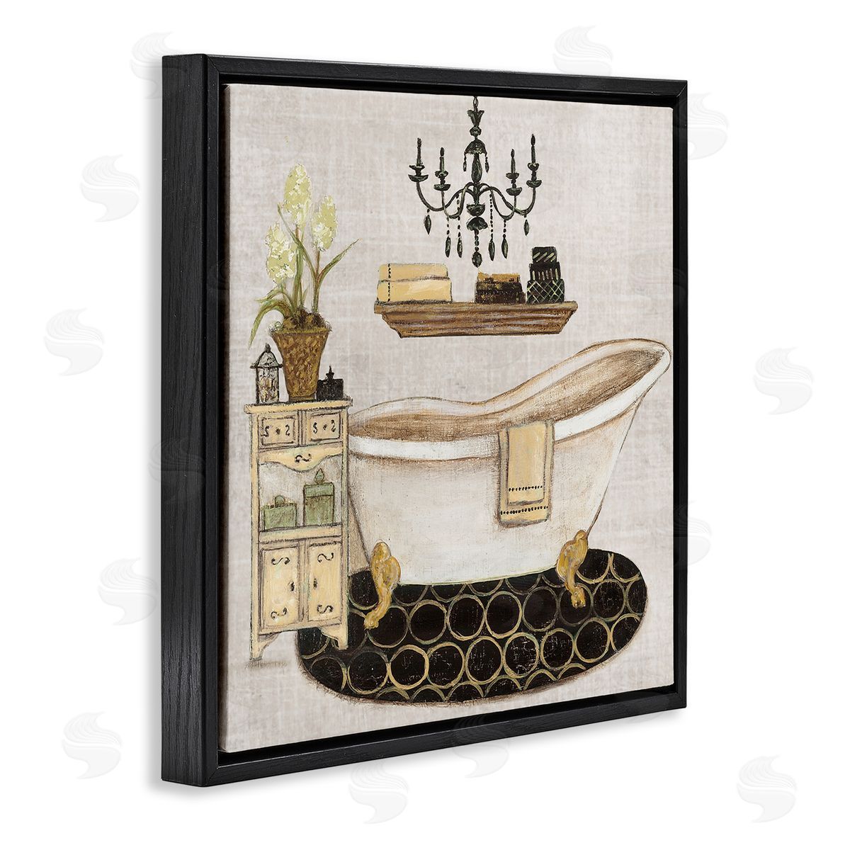 Serene Vintage Bathtub Black Floating Frame Canvas Wall Art, Home Decor by Janet Tava