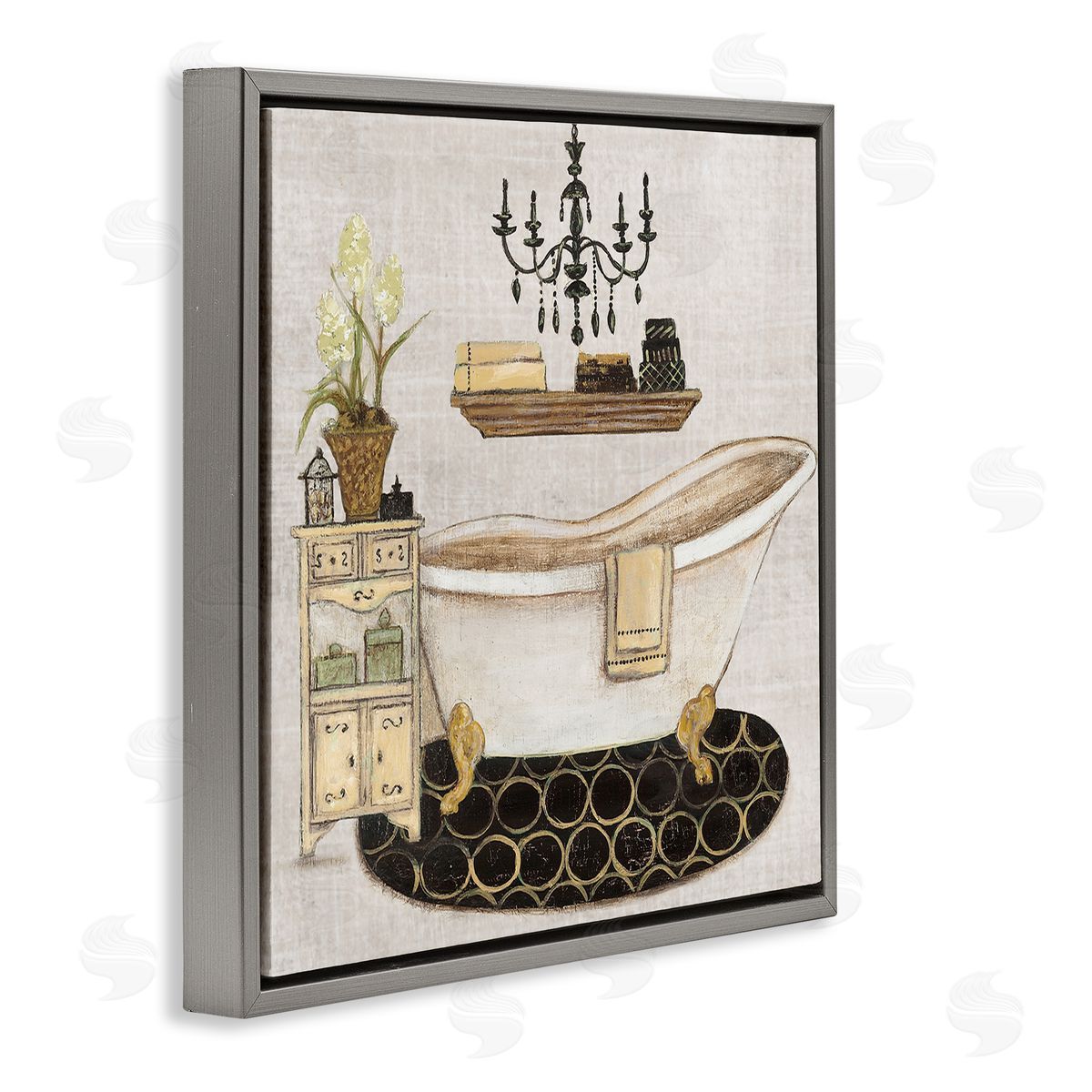 Serene Vintage Bathtub Grey Floating Frame Canvas Wall Art, Home Decor by Janet Tava