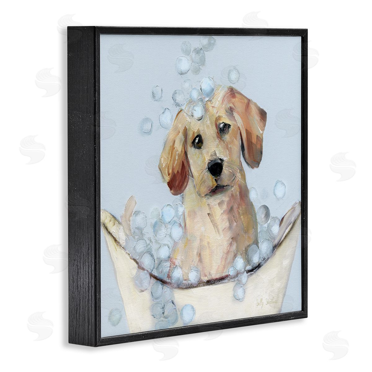 Bubble Bath Lab Puppy Black Frame Print Wall Art, Home Decor by Sally Swatland