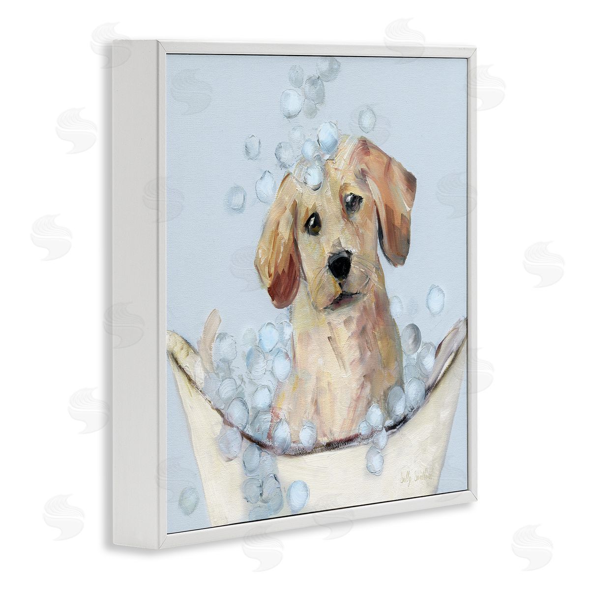 Bubble Bath Lab Puppy White Frame Print Wall Art, Home Decor by Sally Swatland