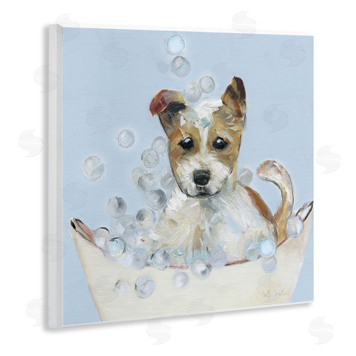 Fun Bubbles Puppy Bath Wood Plaque Wall Art, Home Decor by Sally Swatland