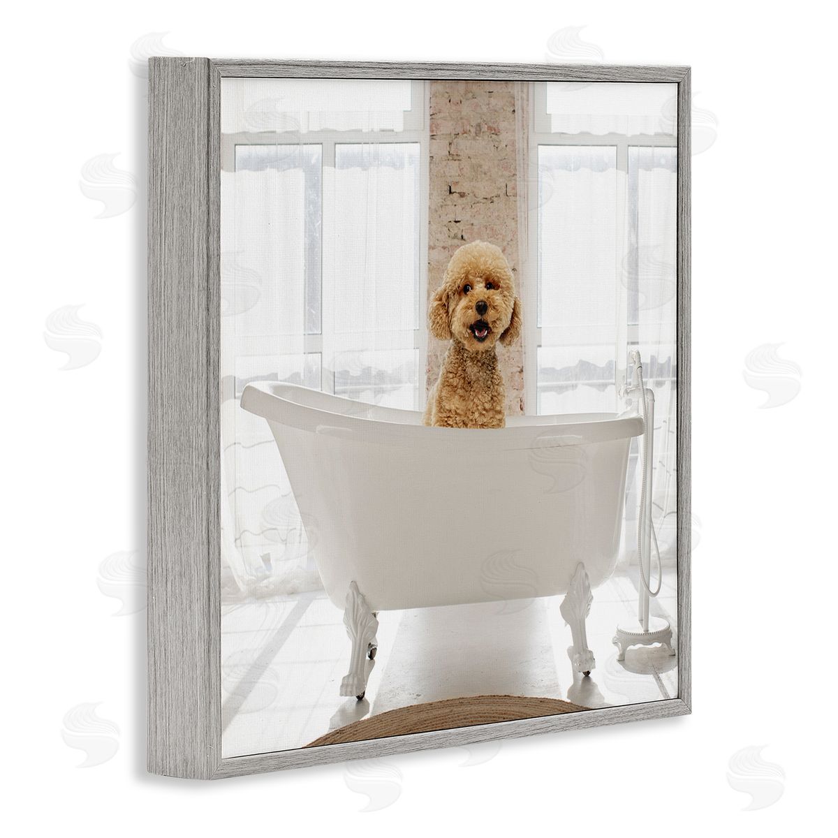 Happy Puppy in Bathtub Grey Frame Print Wall Art, Home Decor by CAD Designs