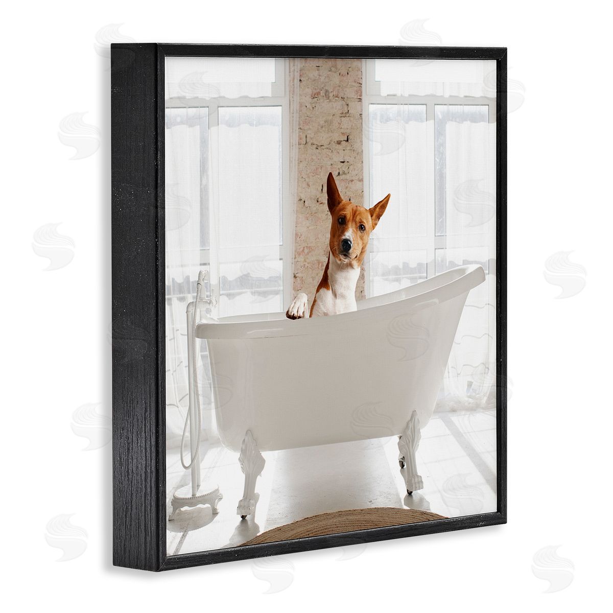 Happy Dog in Bathroom Tub Black Frame Print Wall Art, Home Decor by CAD Designs