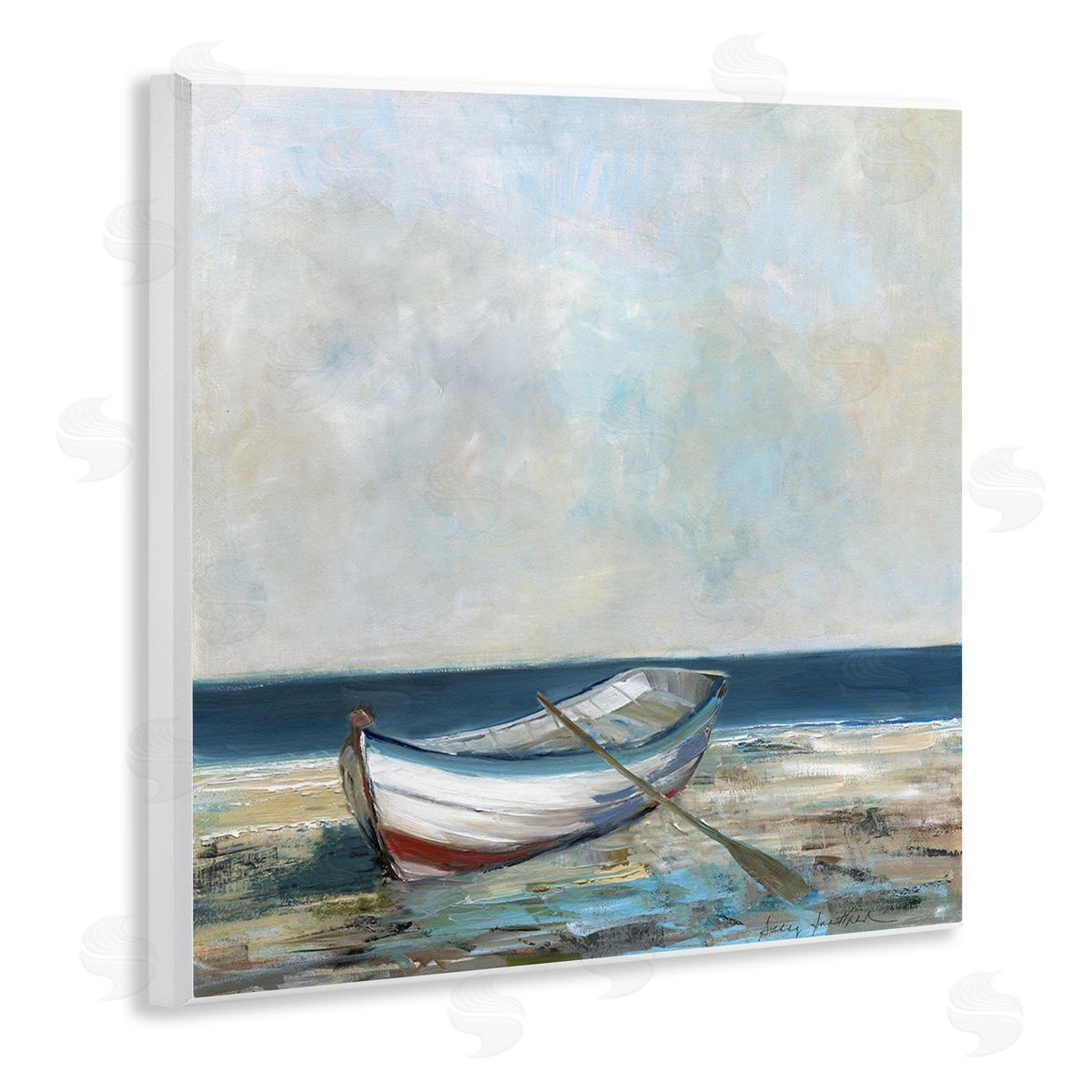 Boat & Oar on Shore Wood Plaque Wall Art, Home Decor by Sally Swatland