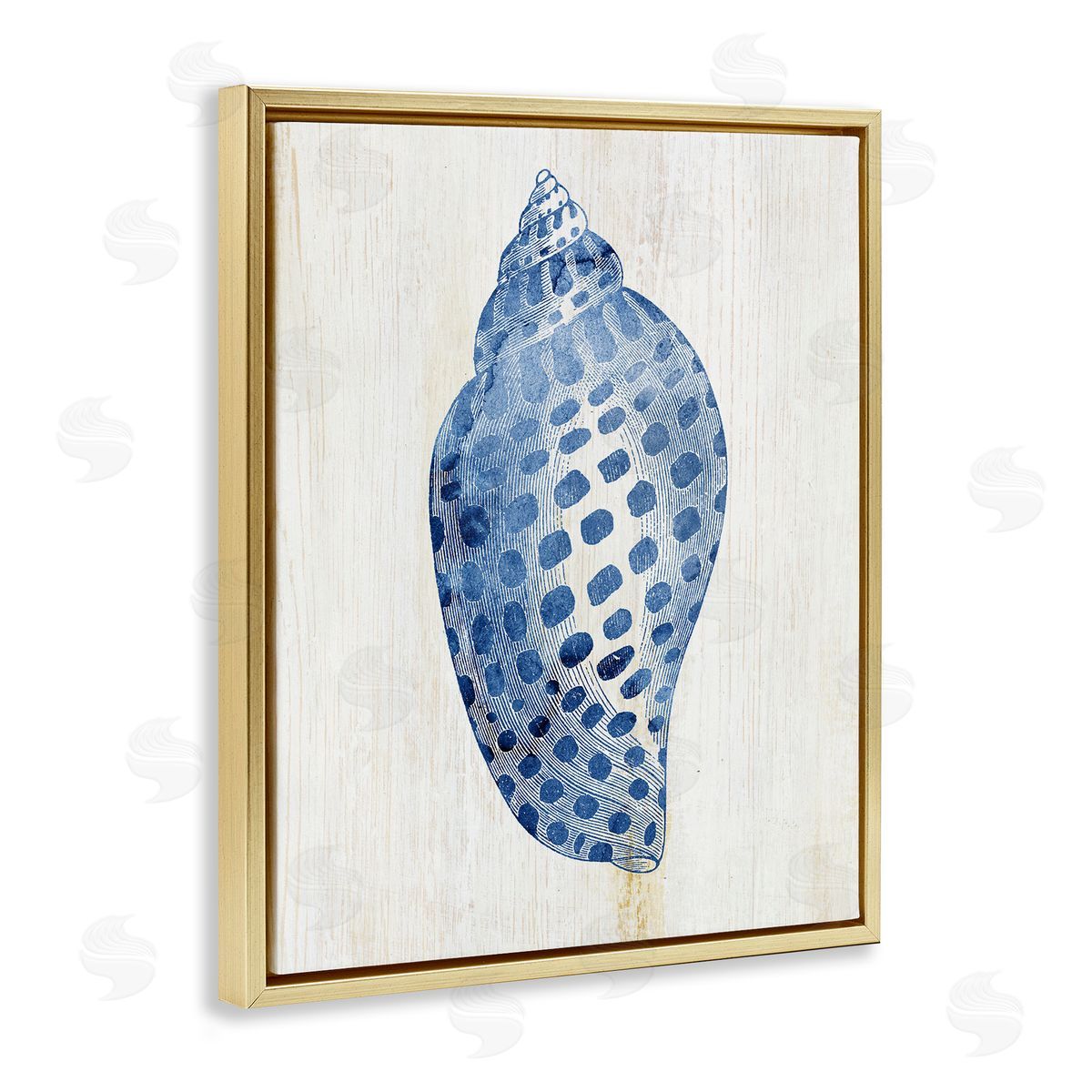 Spotted Blue Cowrie Shell Gold Floating Frame Canvas Wall Art, Home Decor by Susan Arnot