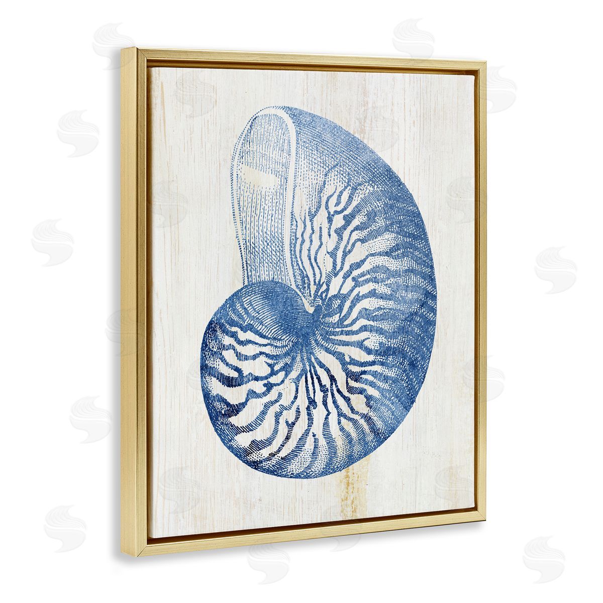 Blue Nautilus Shell Gold Floating Frame Canvas Wall Art, Home Decor by Susan Arnot