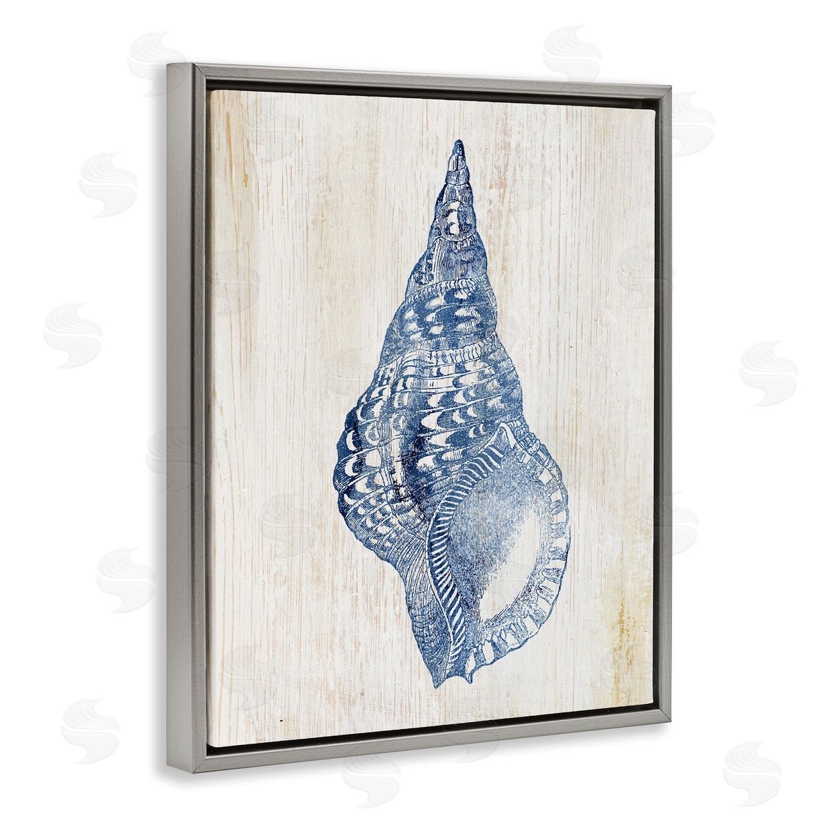 Tranquil Blue Shell Grey Floating Frame Canvas Wall Art, Home Decor by Susan Arnot