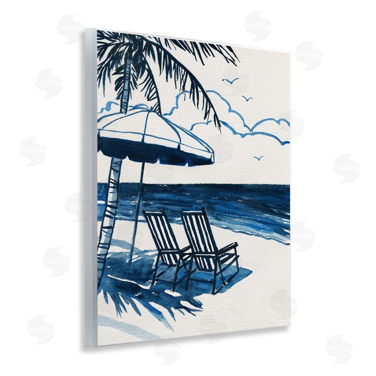Blue Toned Tropical Beach Scene Wood Plaque Wall Art, Home Decor by Carol Robinson