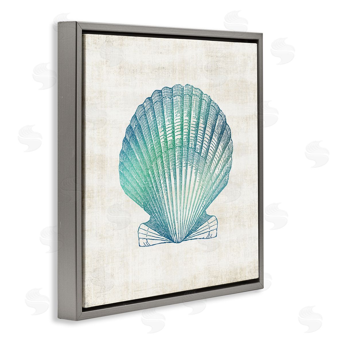 Gradient Clam Seashell Grey Floating Frame Canvas Wall Art, Home Decor by Susan Arnot