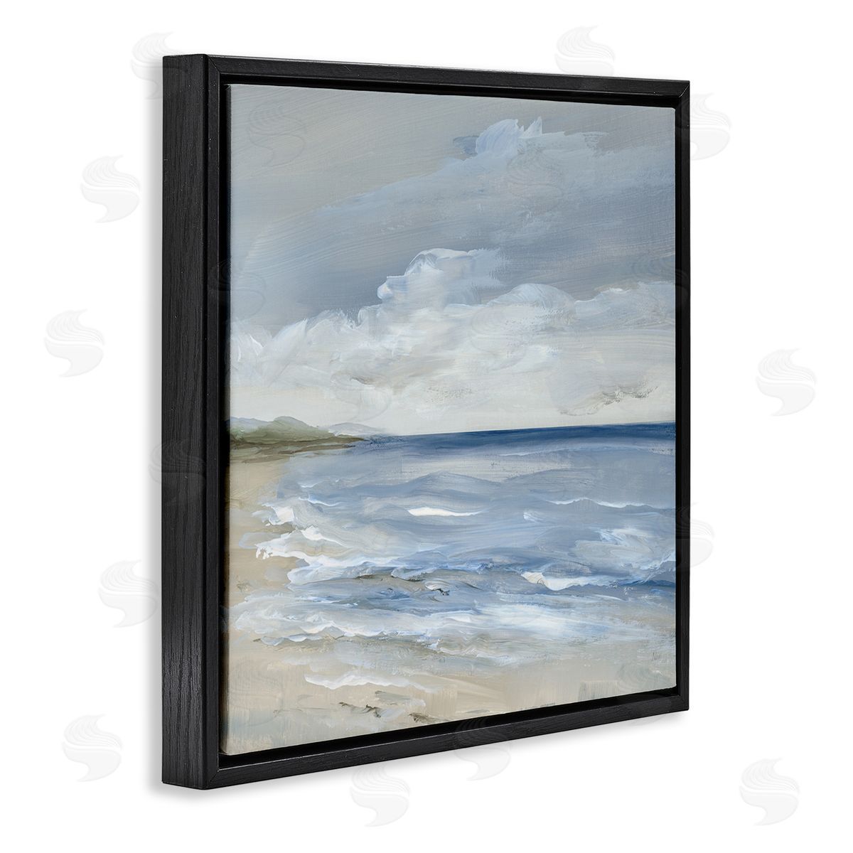 Stormy Beach Landscape Black Floating Frame Canvas Wall Art, Home Decor by Nan