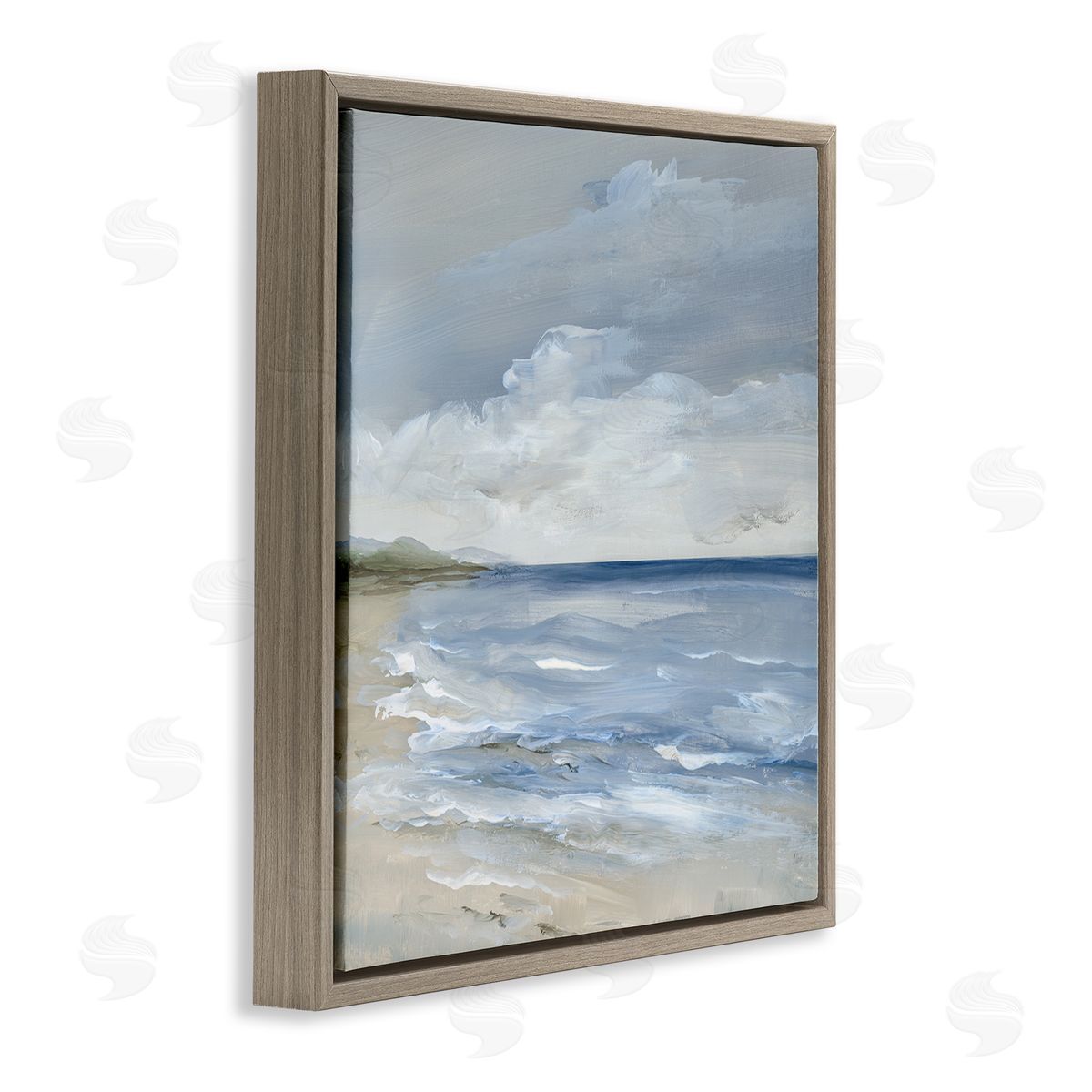 Stormy Beach Landscape Brown Floating Frame Canvas Wall Art, Home Decor by Nan