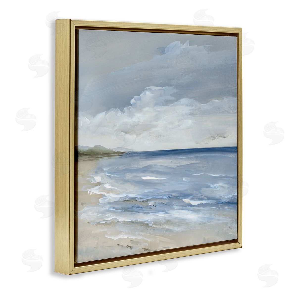 Stormy Beach Landscape Gold Floating Frame Canvas Wall Art, Home Decor by Nan