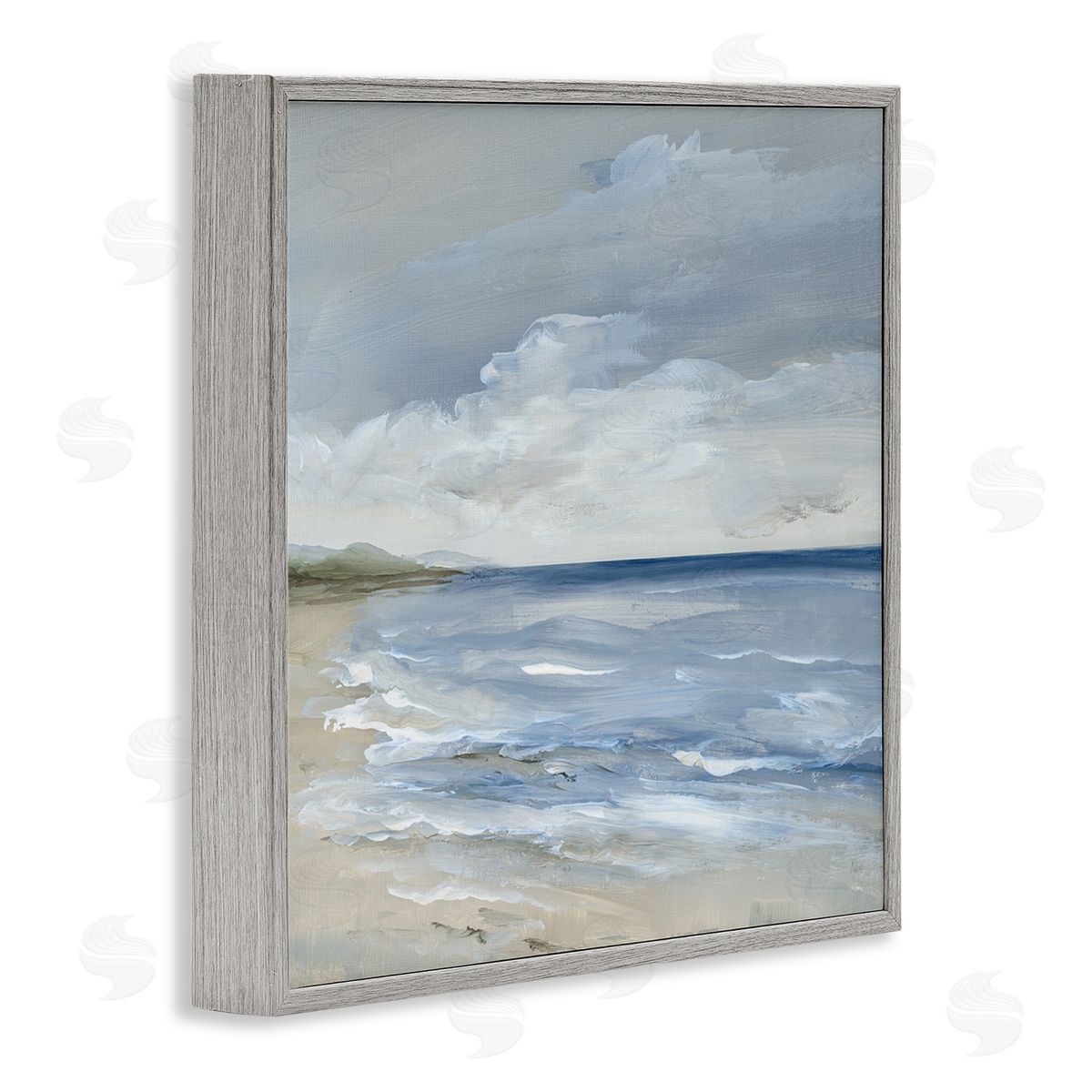 Stormy Beach Landscape Grey Frame Print Wall Art, Home Decor by Nan