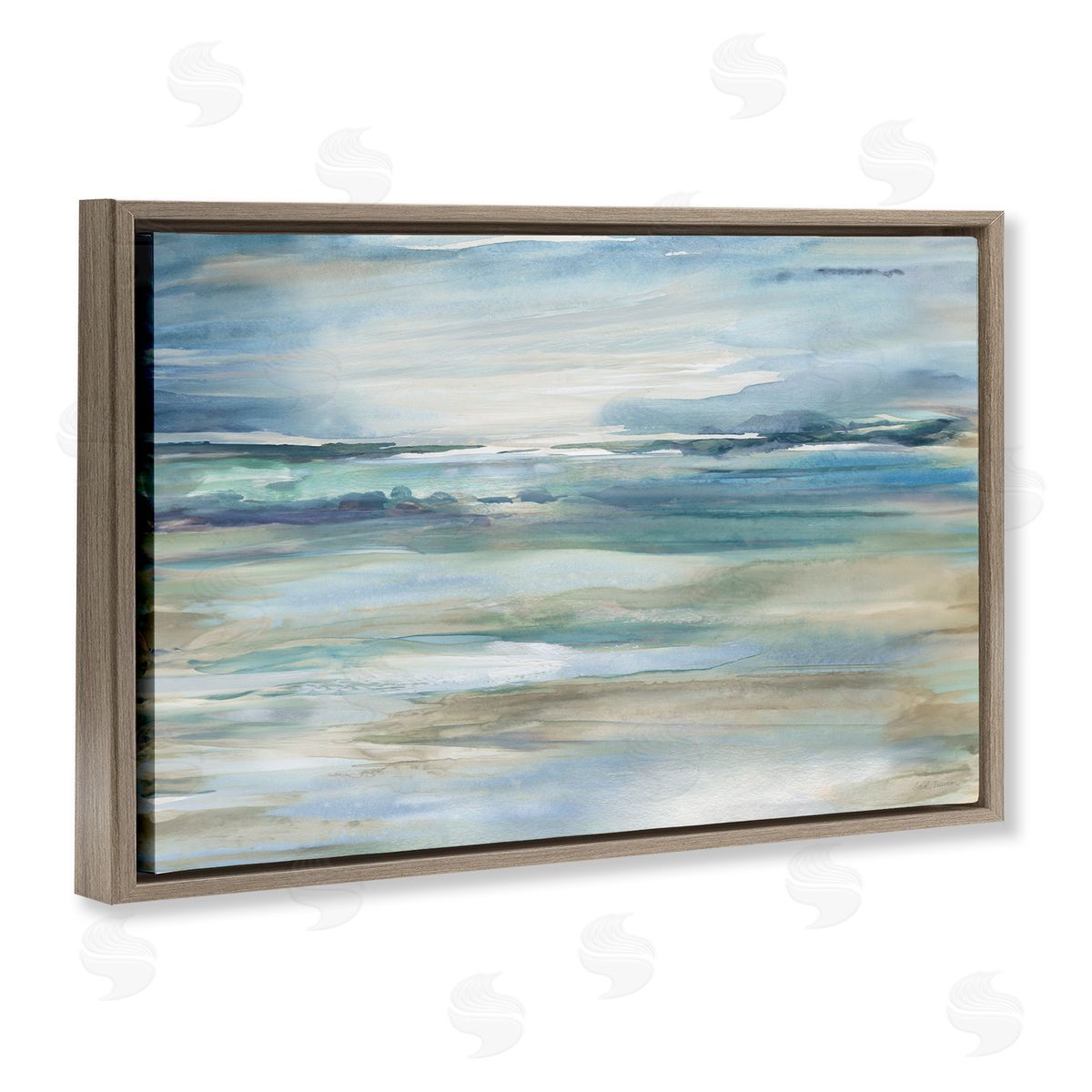 Gradient Ocean Waves Brown Floating Frame Canvas Wall Art, Home Decor by Carol Robinson