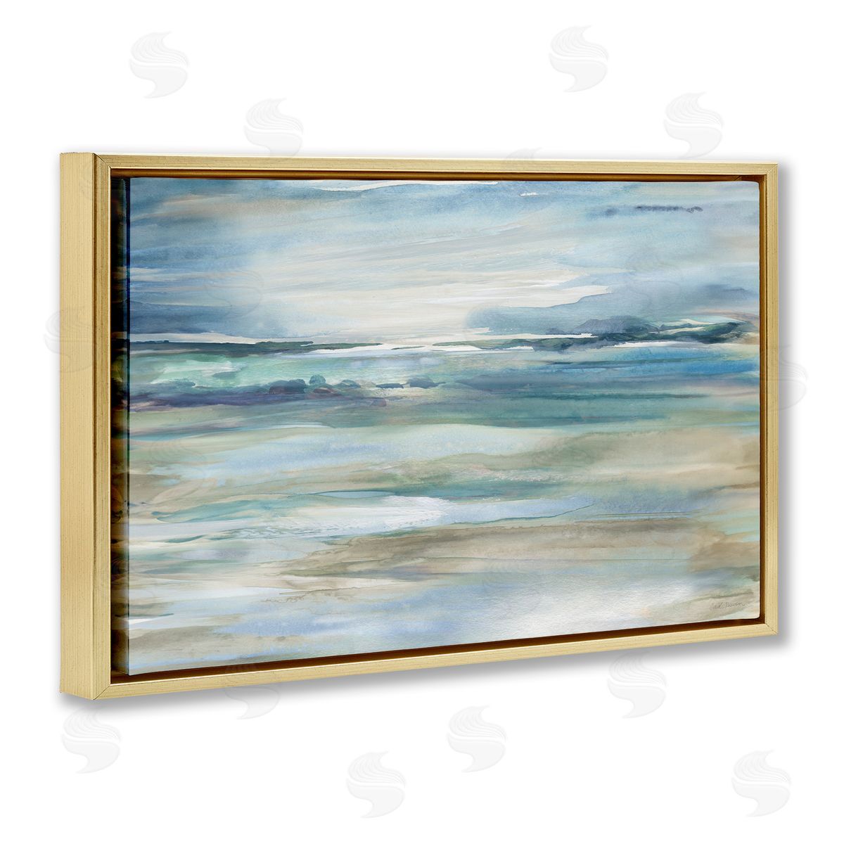 Gradient Ocean Waves Gold Floating Frame Canvas Wall Art, Home Decor by Carol Robinson