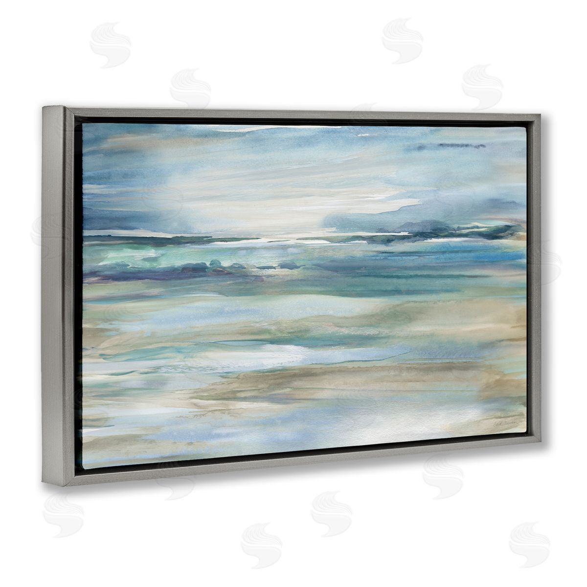 Gradient Ocean Waves Grey Floating Frame Canvas Wall Art, Home Decor by Carol Robinson