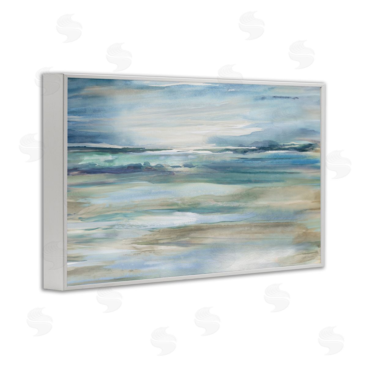 Gradient Ocean Waves White Frame Print Wall Art, Home Decor by Carol Robinson