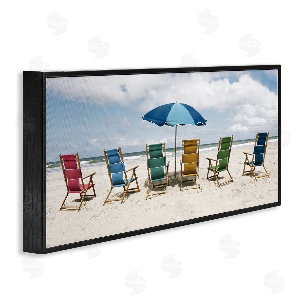 Colorful Beach Chairs Black Frame Print Wall Art, Home Decor by Natalie Carpentieri