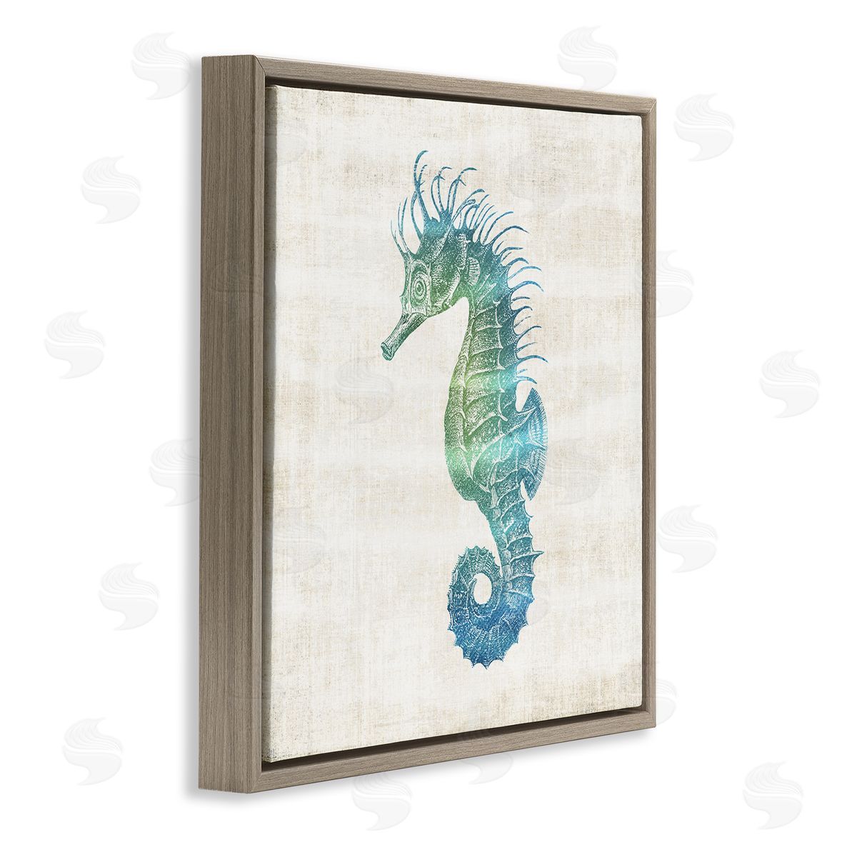Ombre Seahorse Expression Brown Floating Frame Canvas Wall Art, Home Decor by Susan Arnot