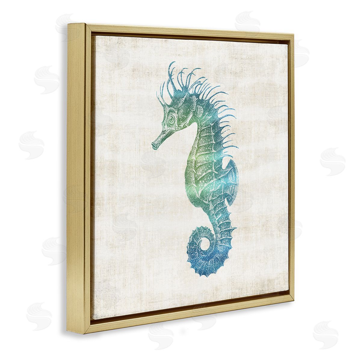 Ombre Seahorse Expression Gold Floating Frame Canvas Wall Art, Home Decor by Susan Arnot