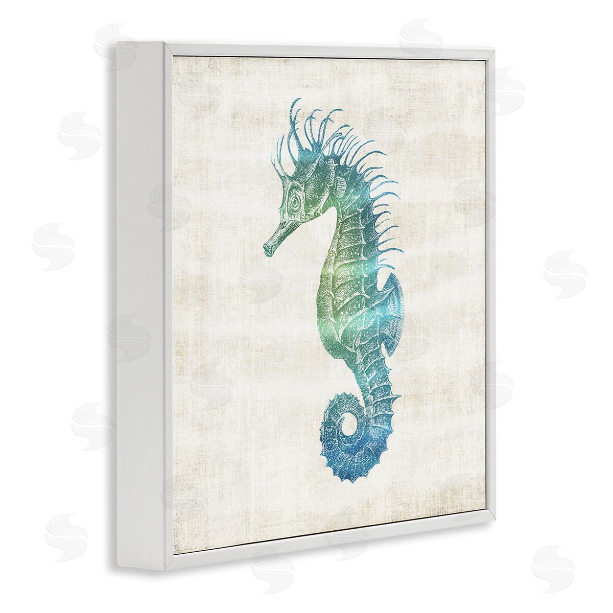 Ombre Seahorse Expression White Frame Print Wall Art, Home Decor by Susan Arnot