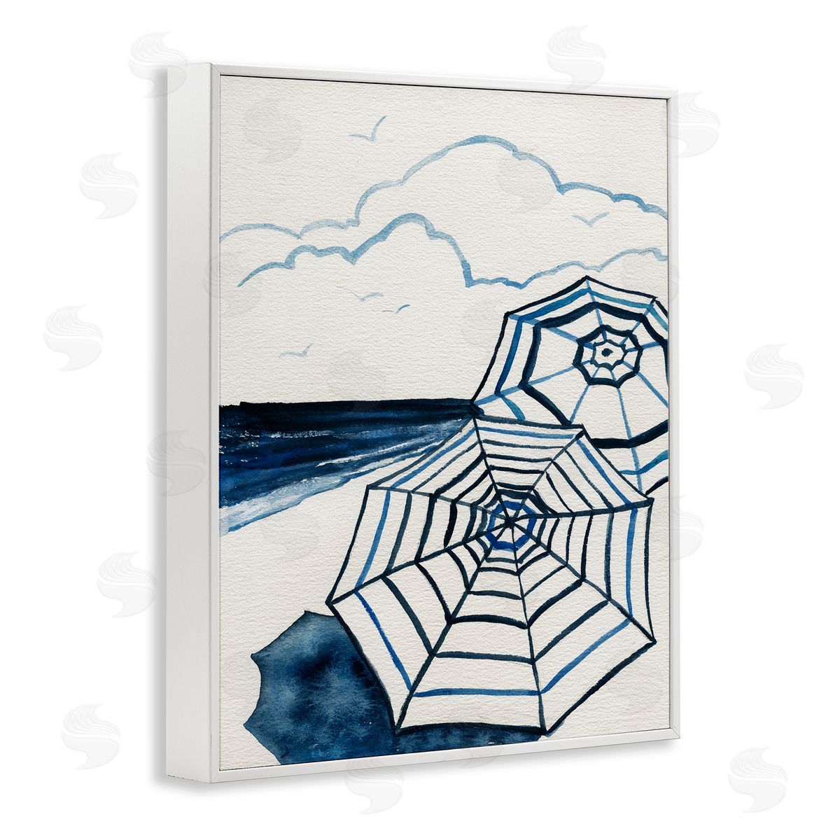Umbrellas on Minimal Beach White Frame Print Wall Art, Home Decor by Carol Robinson