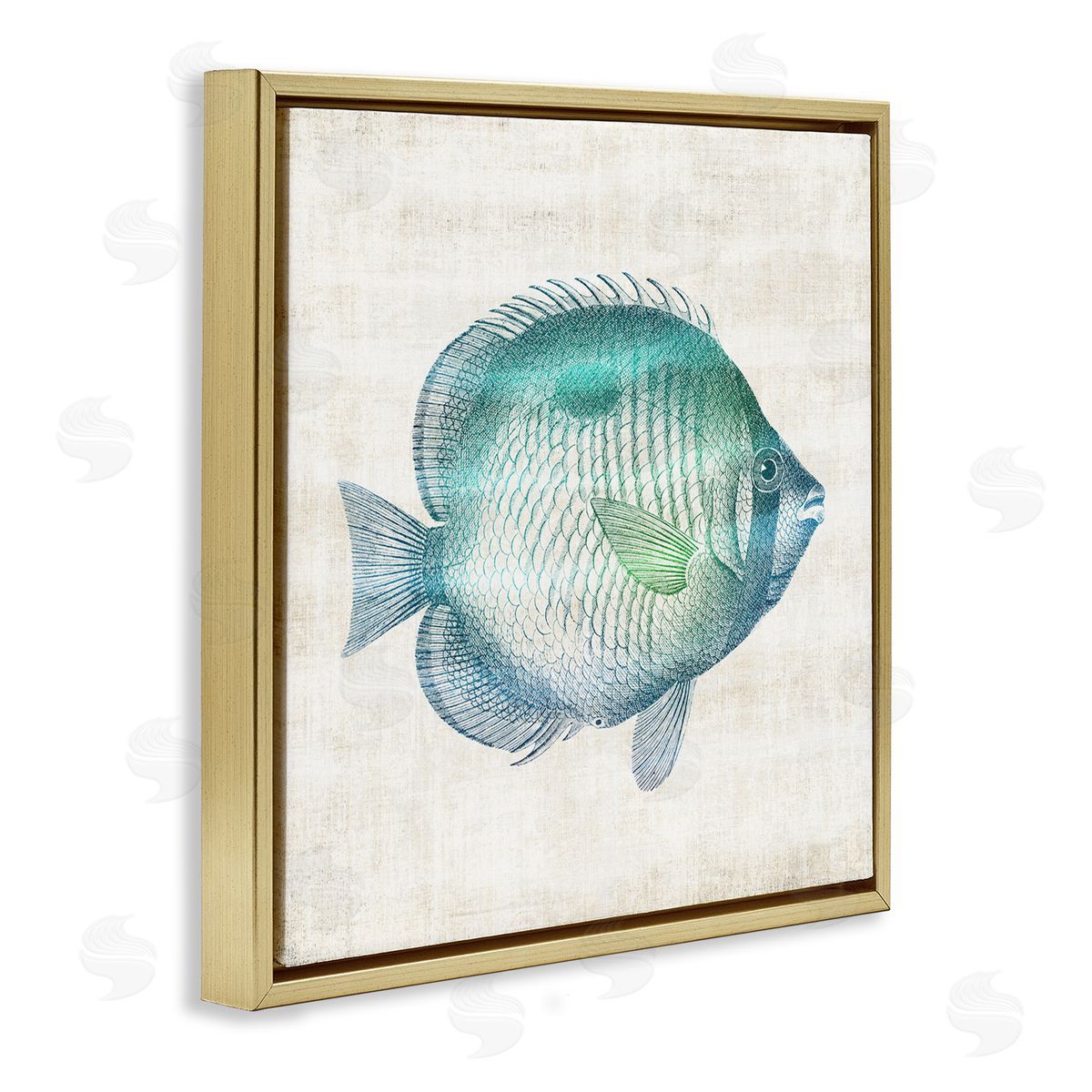 Fish Impression Sea Life Gold Floating Frame Canvas Wall Art, Home Decor by Susan Arnot
