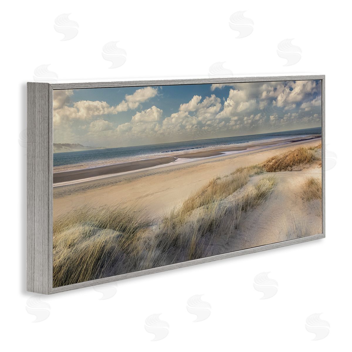 Rolling Clouds Beach Scenery Grey Frame Print Wall Art, Home Decor by Mike Calascibetta