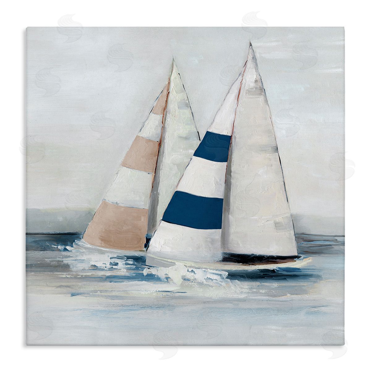 Striped Sailboat Duo Canvas Wall Art, Home Decor by Sally Swatland