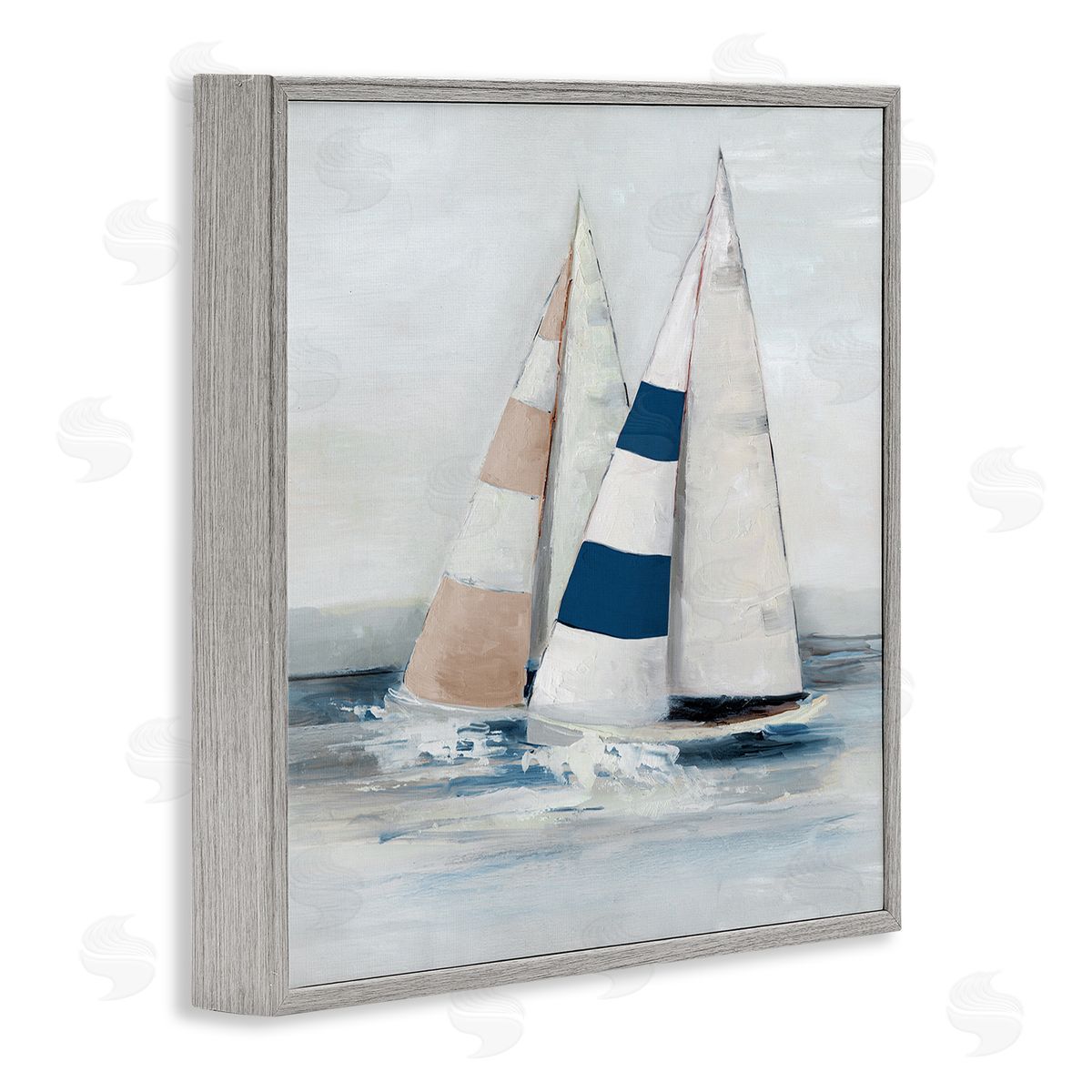 Striped Sailboat Duo Grey Frame Print Wall Art, Home Decor by Sally Swatland