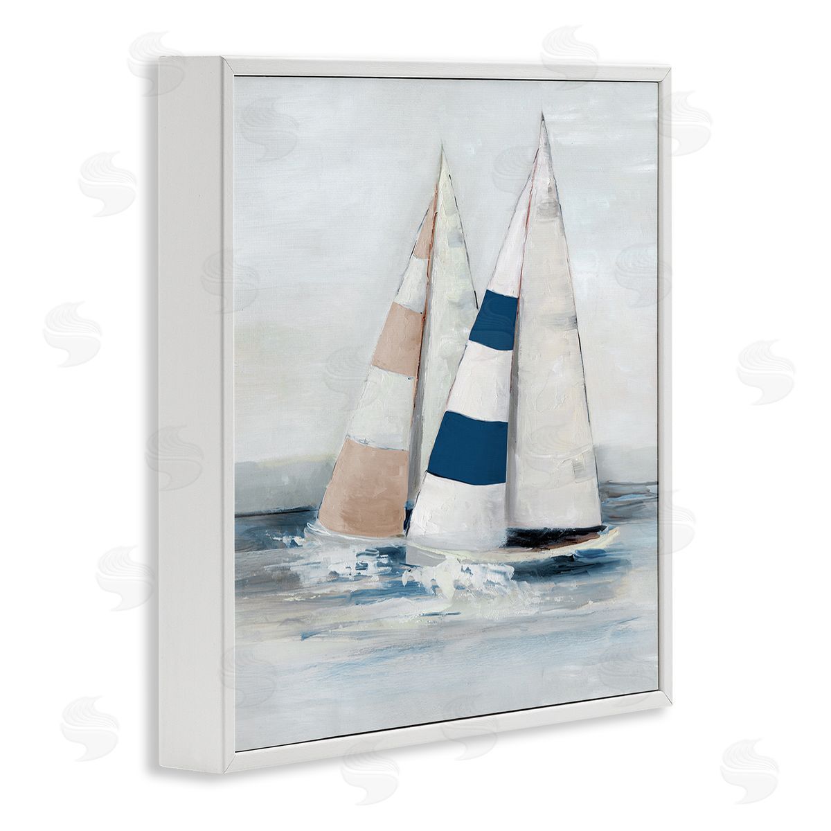 Striped Sailboat Duo White Frame Print Wall Art, Home Decor by Sally Swatland