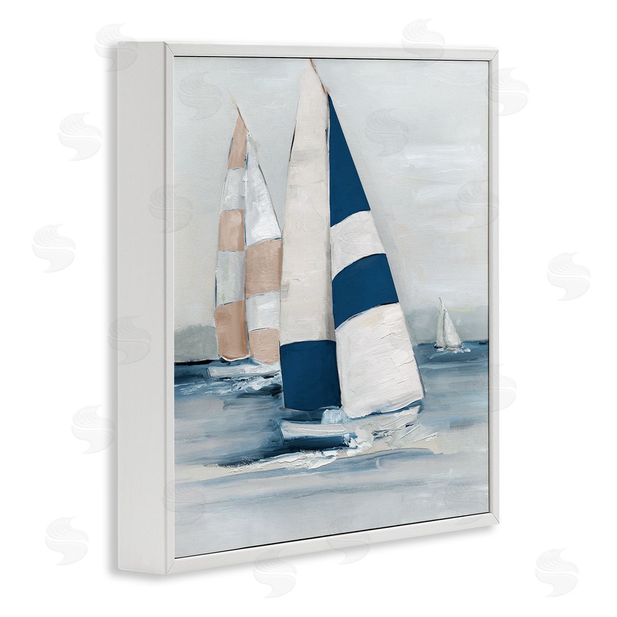 Striped Sailboat Voyage White Frame Print Wall Art, Home Decor by Sally Swatland