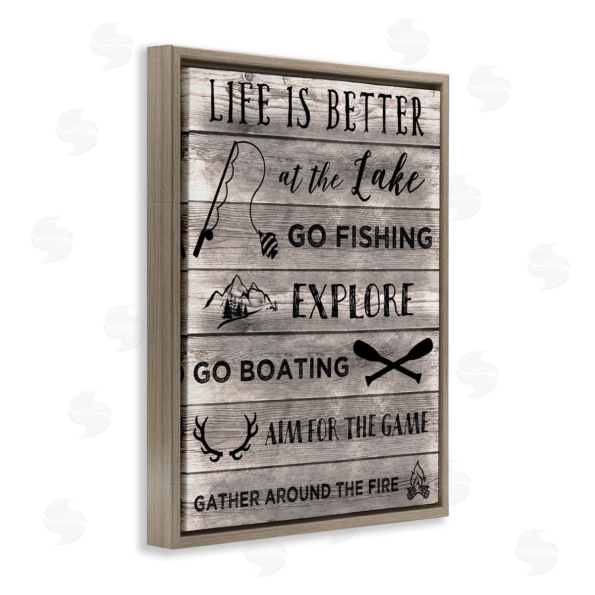 Lake Activities & Phrases Brown Floating Frame Canvas Wall Art, Home Decor by CAD Designs