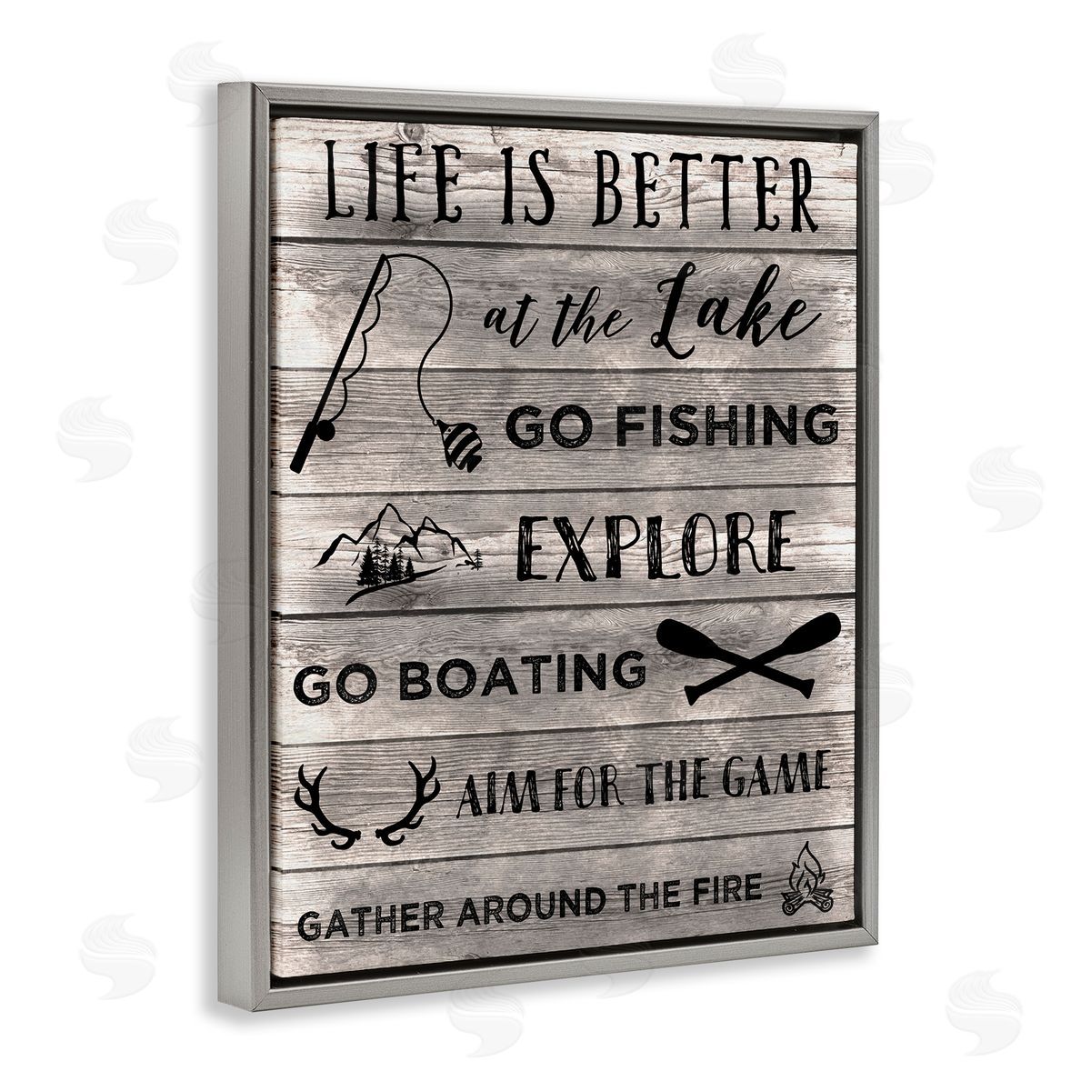 Lake Activities & Phrases Grey Floating Frame Canvas Wall Art, Home Decor by CAD Designs
