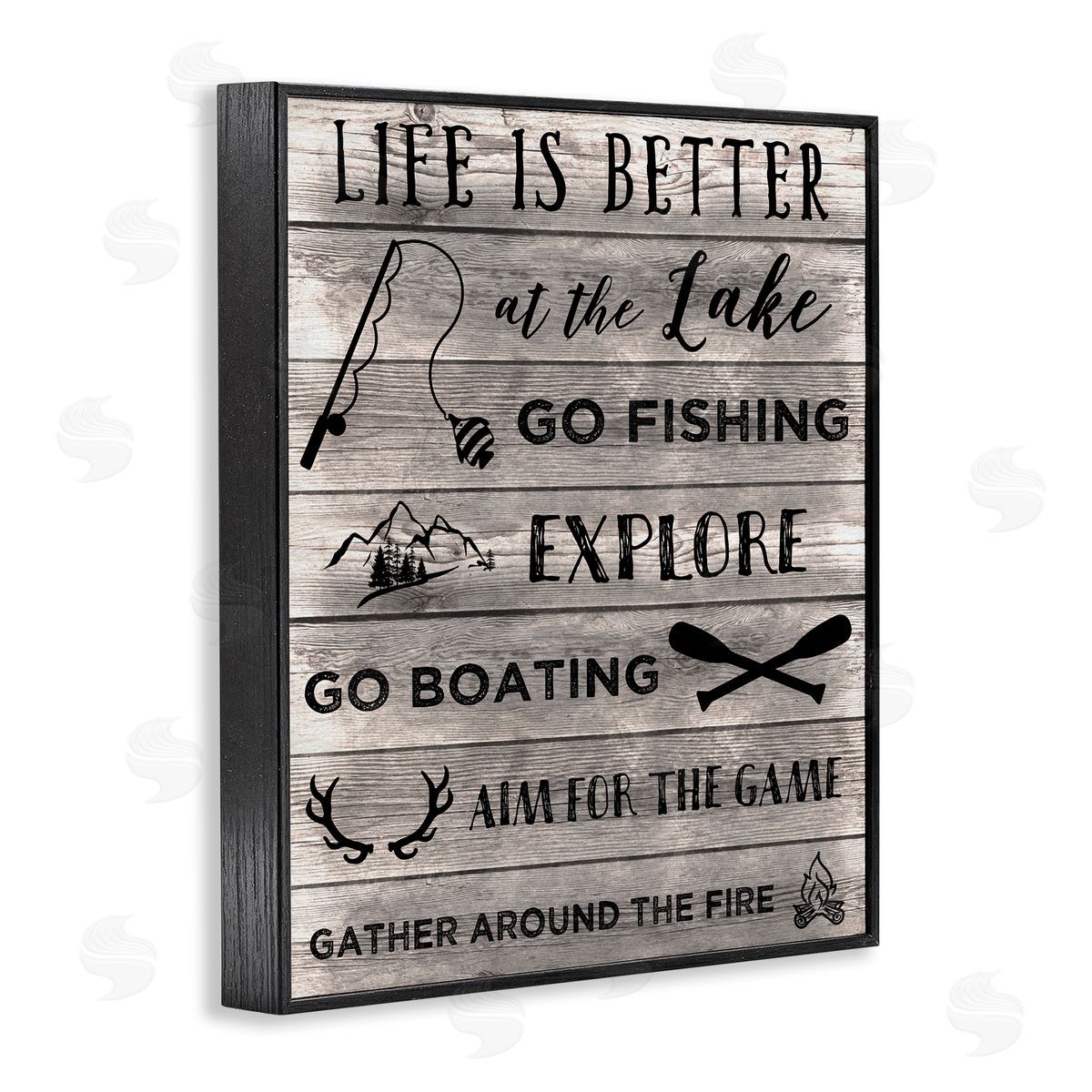 Lake Activities & Phrases Black Frame Print Wall Art, Home Decor by CAD Designs