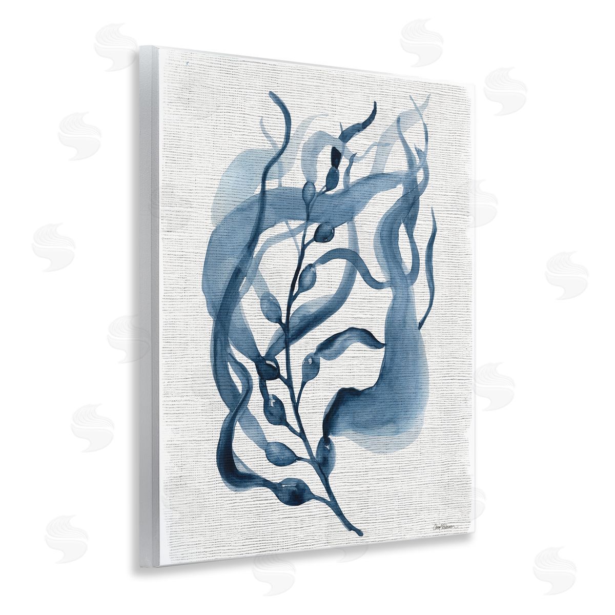 Fluid Blue Herb Leaf Wood Plaque Wall Art, Home Decor by Carol Robinson