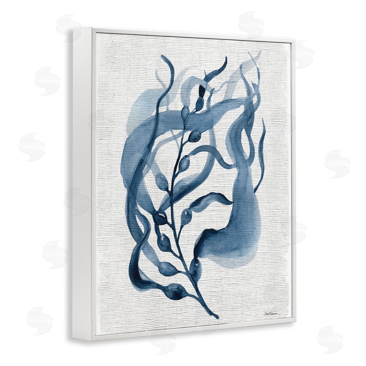 Fluid Blue Herb Leaf White Frame Print Wall Art, Home Decor by Carol Robinson