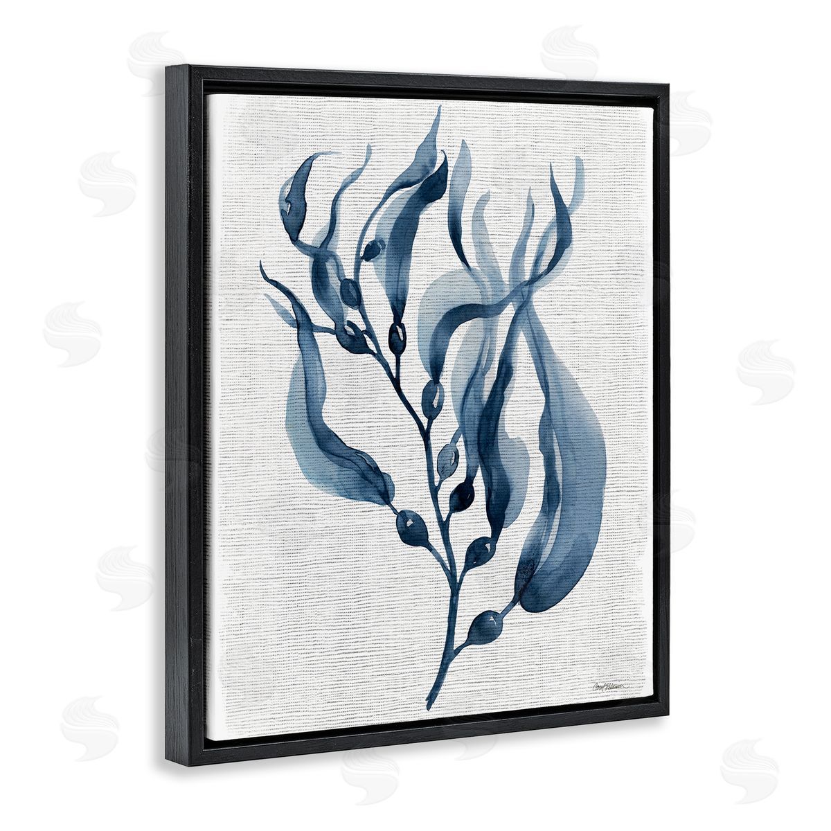 Delicate Waving Herb Leaves Black Floating Frame Canvas Wall Art, Home Decor by Carol Robinson
