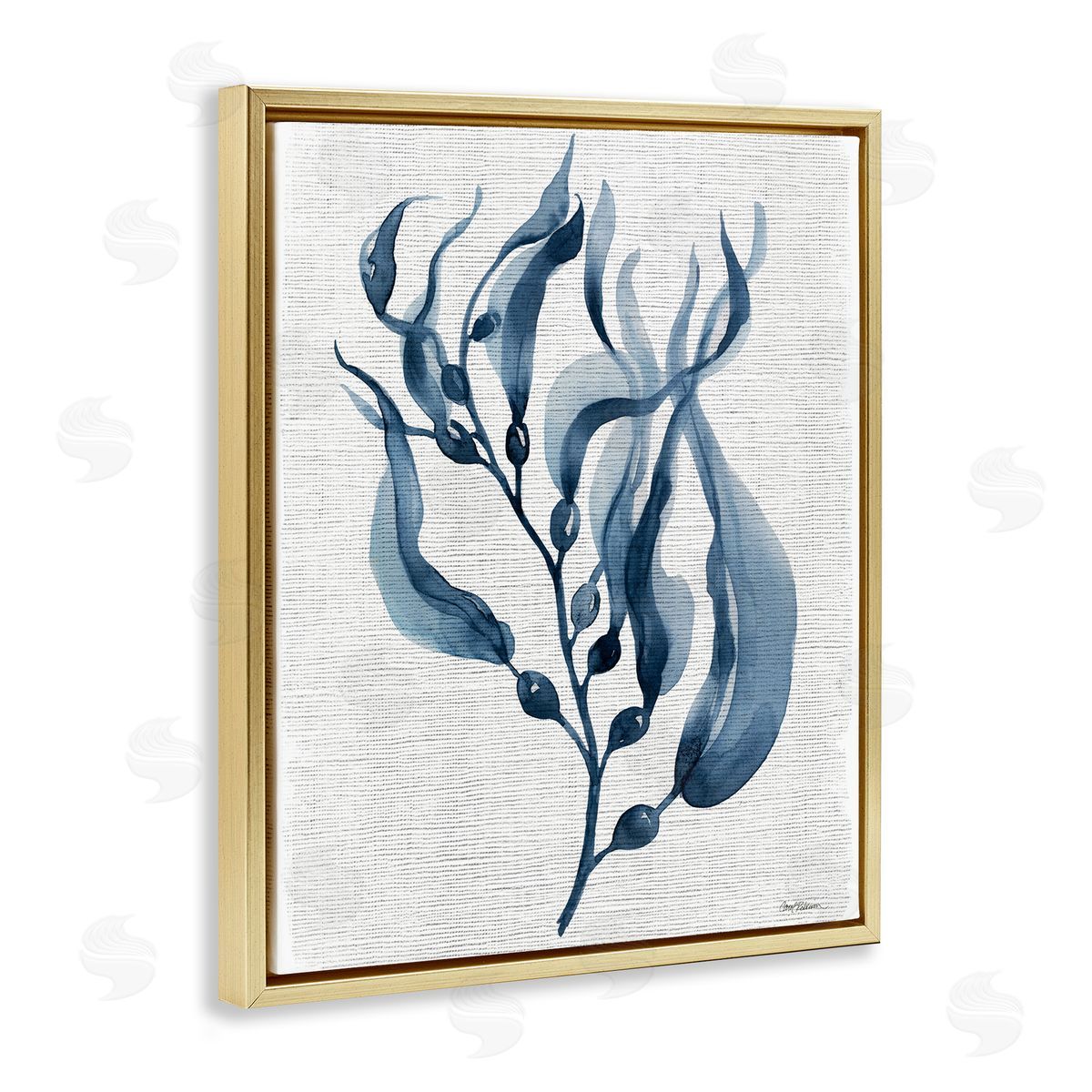 Delicate Waving Herb Leaves Gold Floating Frame Canvas Wall Art, Home Decor by Carol Robinson