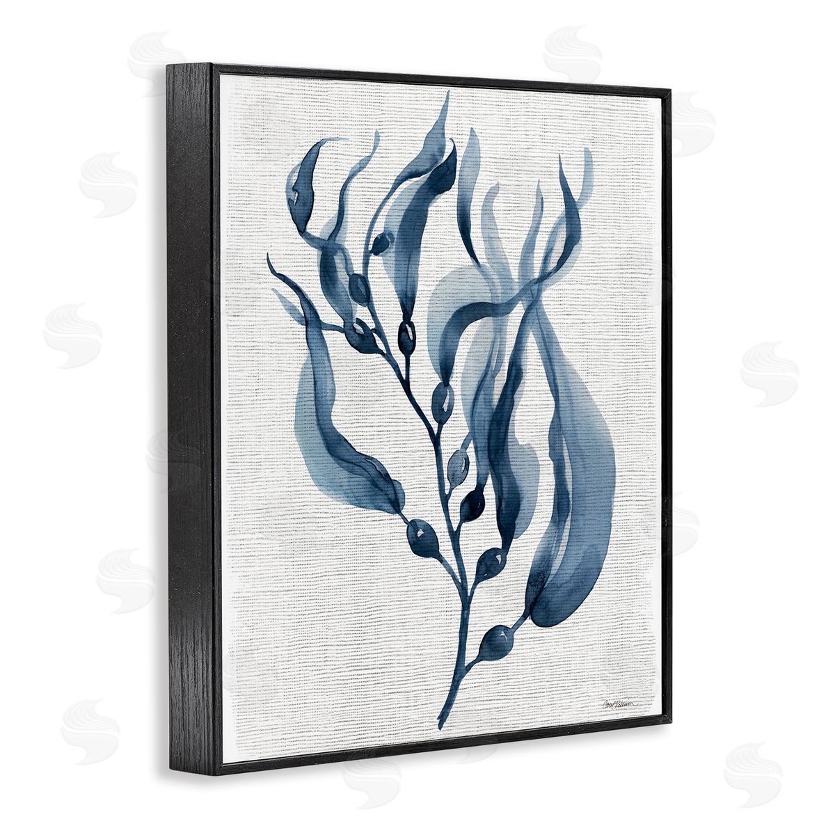Delicate Waving Herb Leaves Black Frame Print Wall Art, Home Decor by Carol Robinson