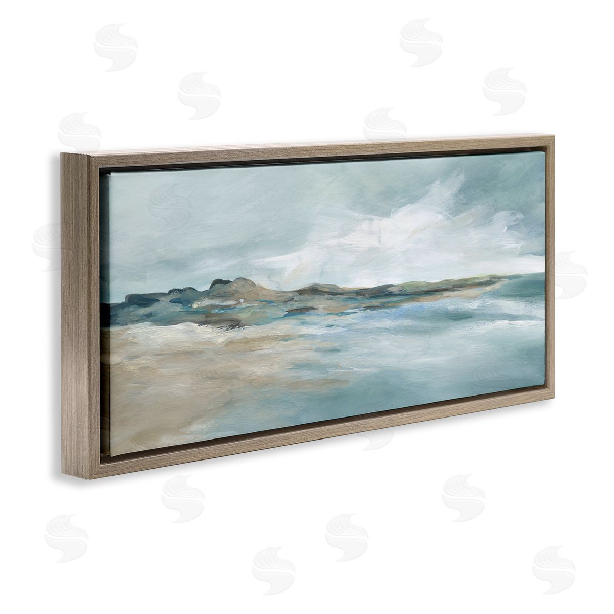 Blue Gradient Beach Scene Brown Floating Frame Canvas Wall Art, Home Decor by Carol Robinson
